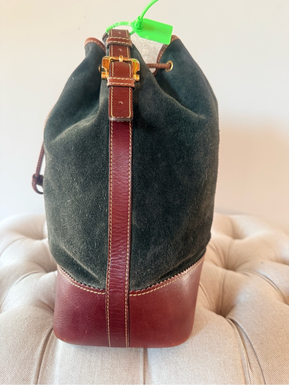 LOEWE Vintage 1985 Caza Cordoban Suede Balloon Bucket Bag Forest Green - Picture 4 of 16